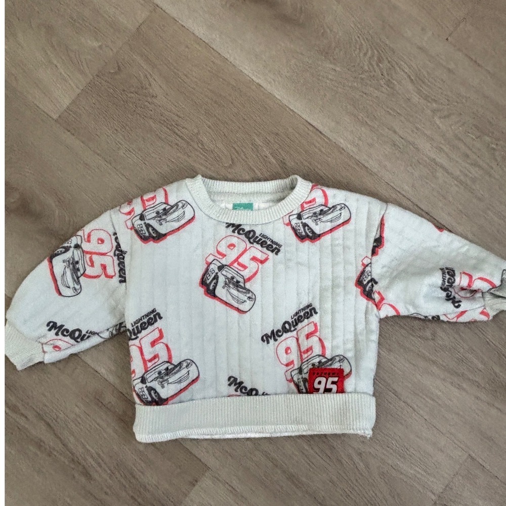 Disney Baby Lightning McQueen Cars Quilted Sweatshirt 12M Cream Pullover